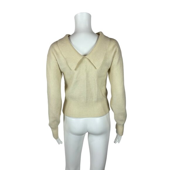 Vintage 80s Wool Sweater Women's Small Cream Collared Back Lambswool Angora Pull - Picture 8 of 9